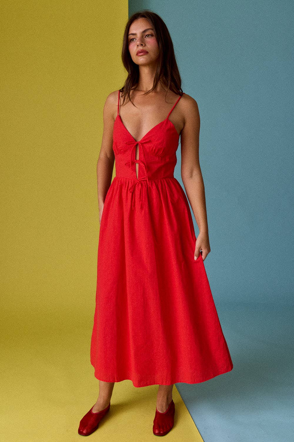Emma Tie Front Midi Cami Dress