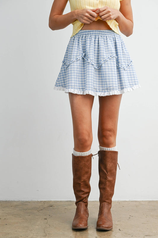 Allie Vintage Check Mini Skirt - Blue
