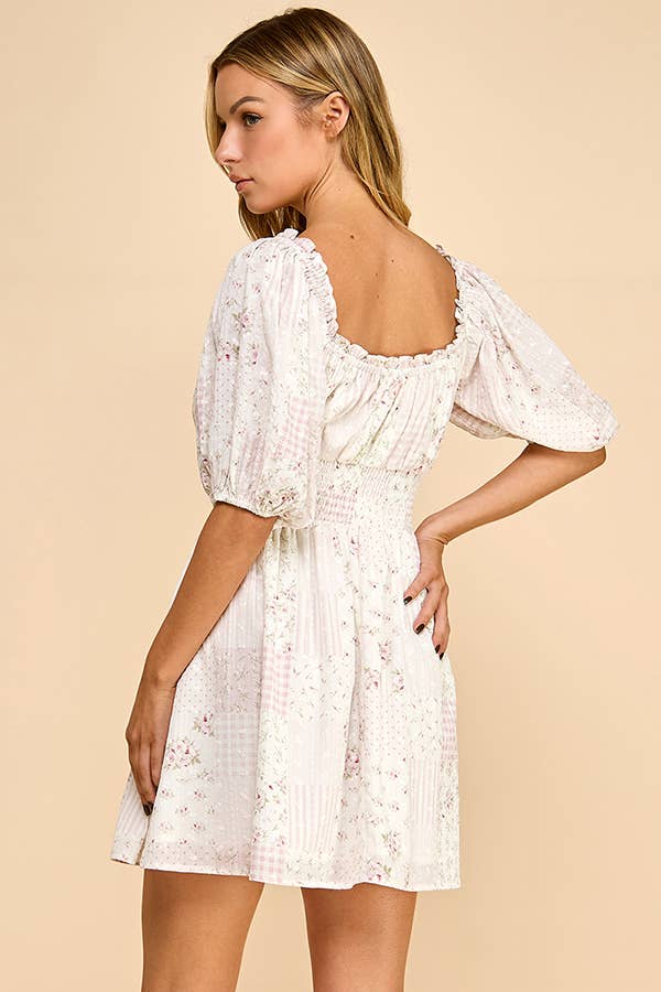 Priscilla Puff Sleeve Square-Neck Mini Dress
