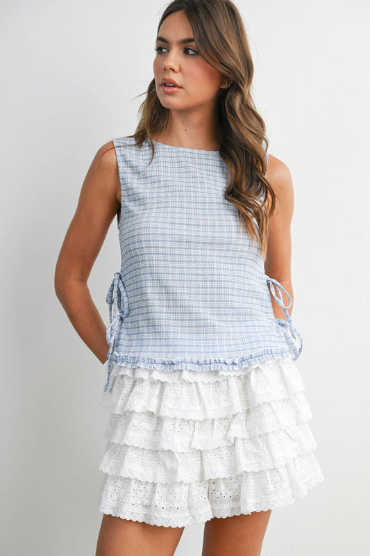 Amber Checkered Lace-Up Top