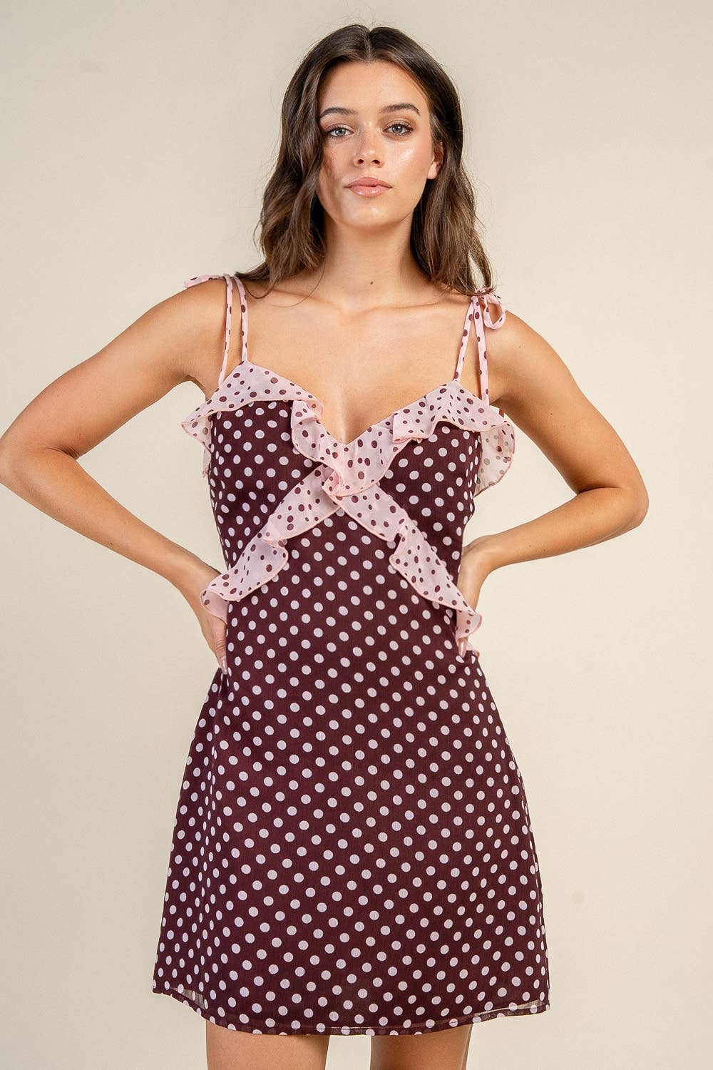 LINDSAY DOT RUFFLE MINI DRESS