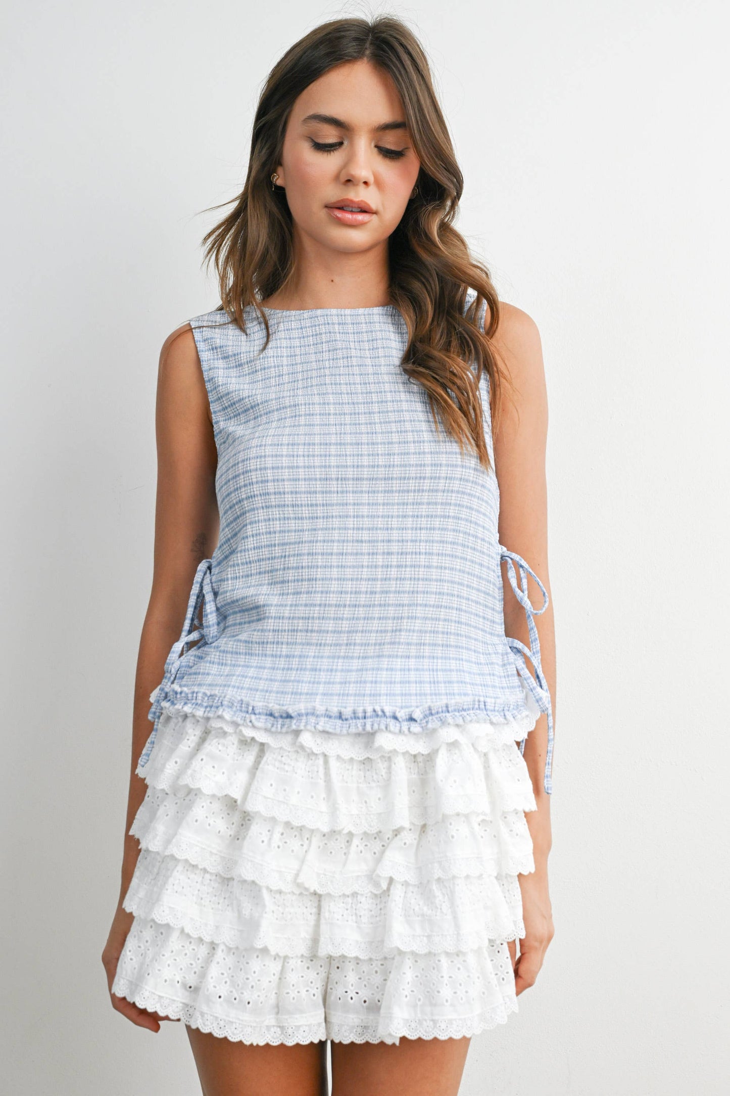 Amber Checkered Lace-Up Top