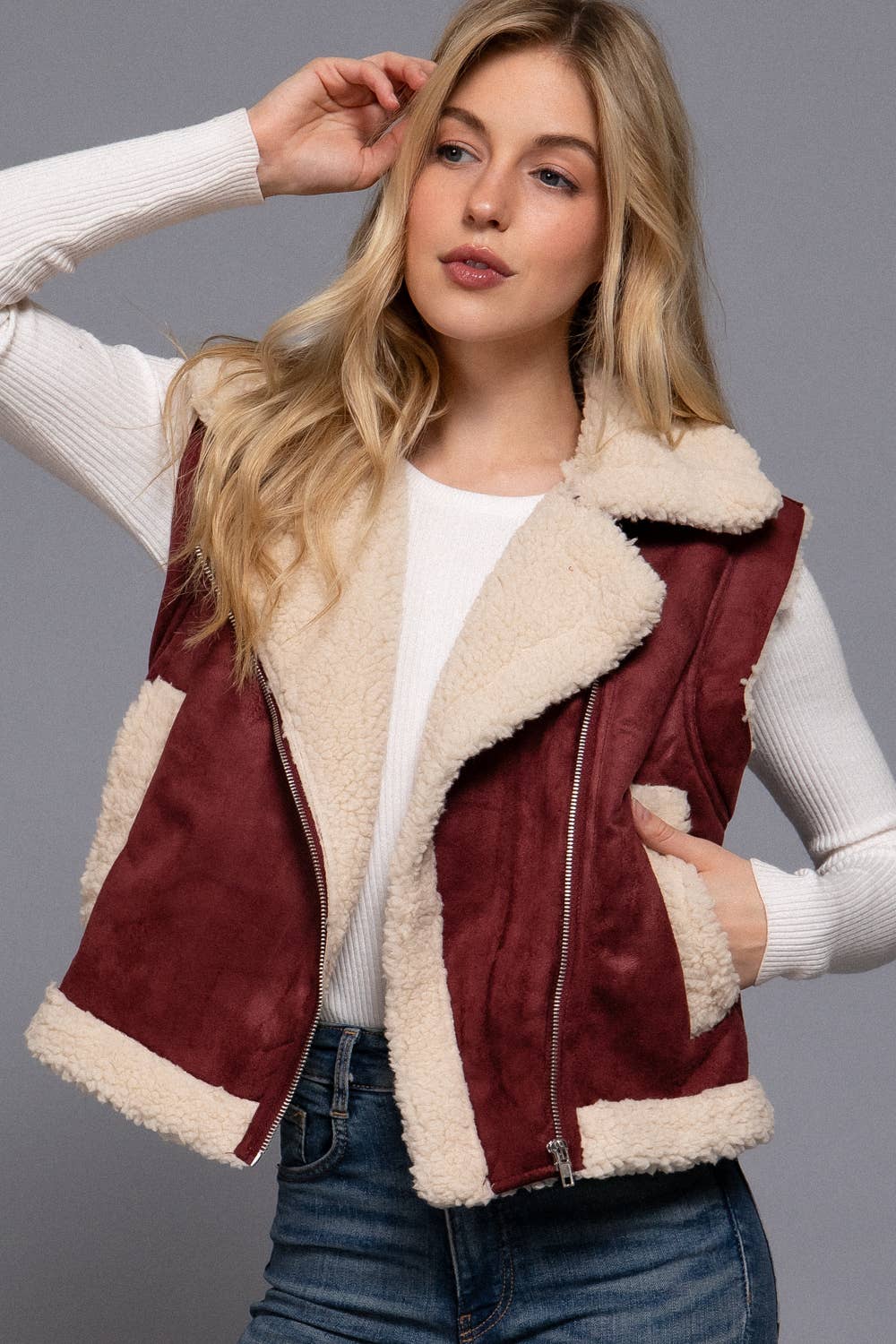 The Delaney Faux Suede Zip Up Vest