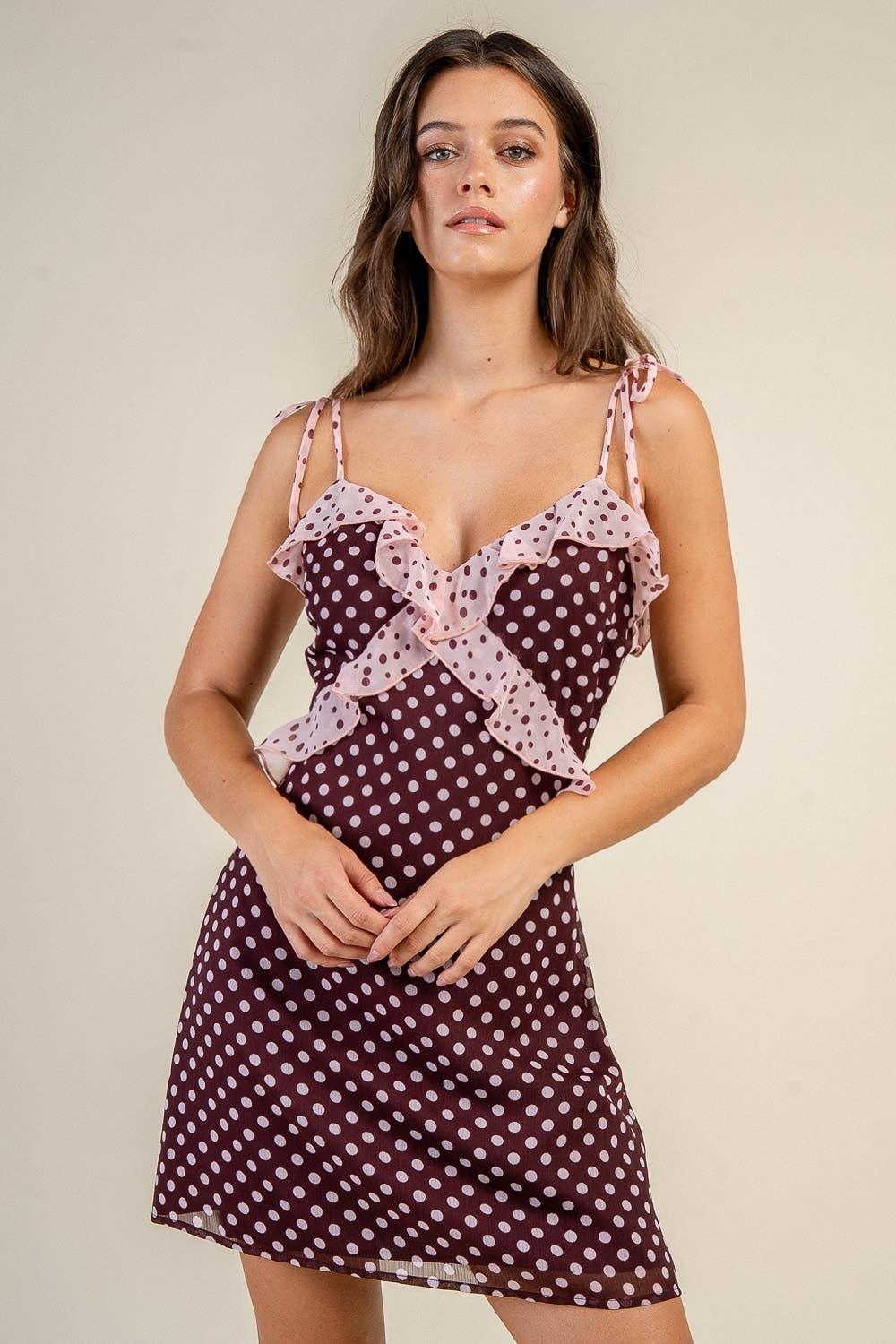LINDSAY DOT RUFFLE MINI DRESS