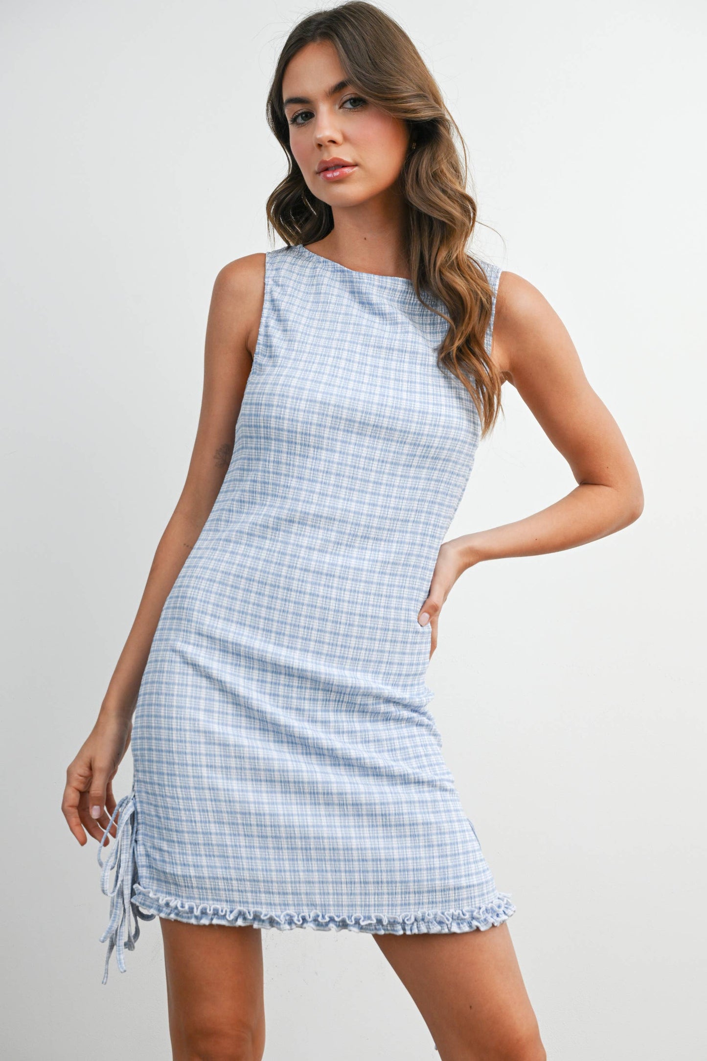 Madalynn Lattice Check Mini Dress