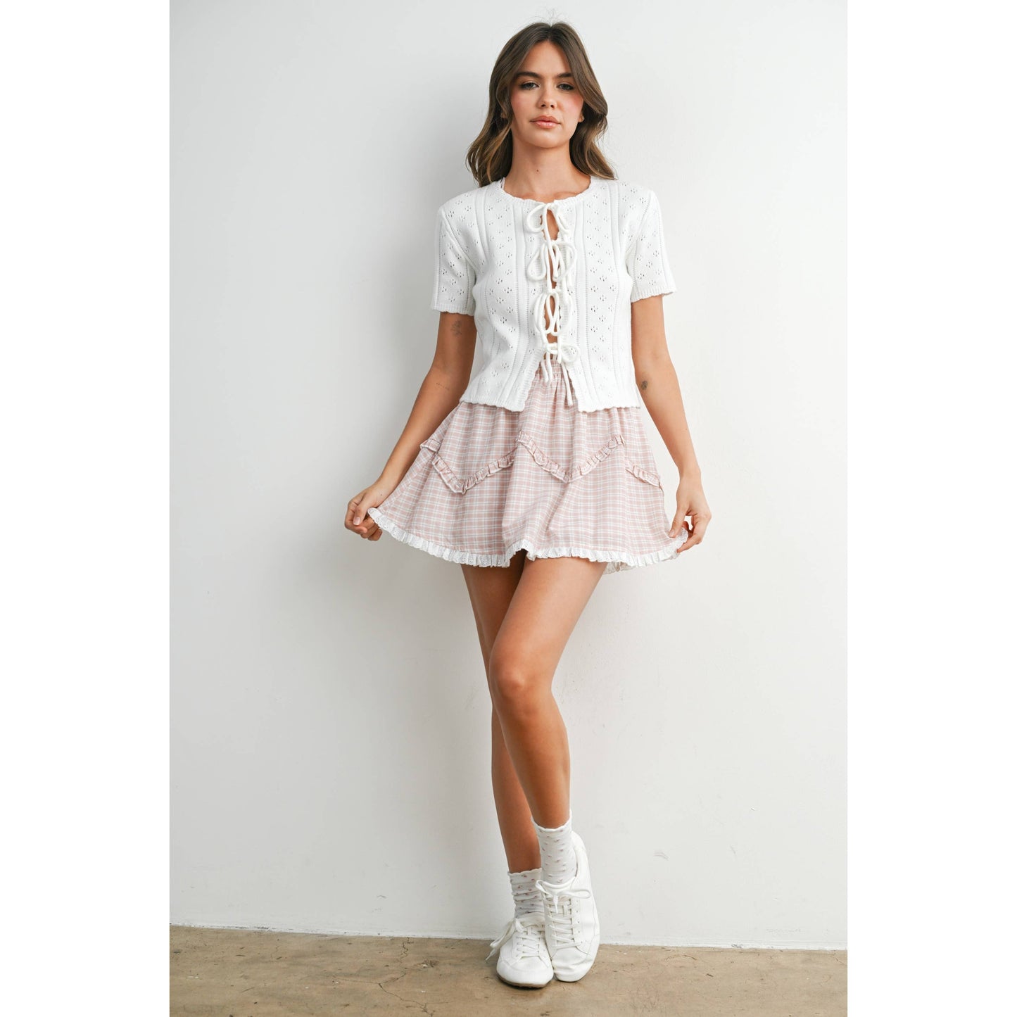 Allie Vintage Check Mini Skirt - Pink