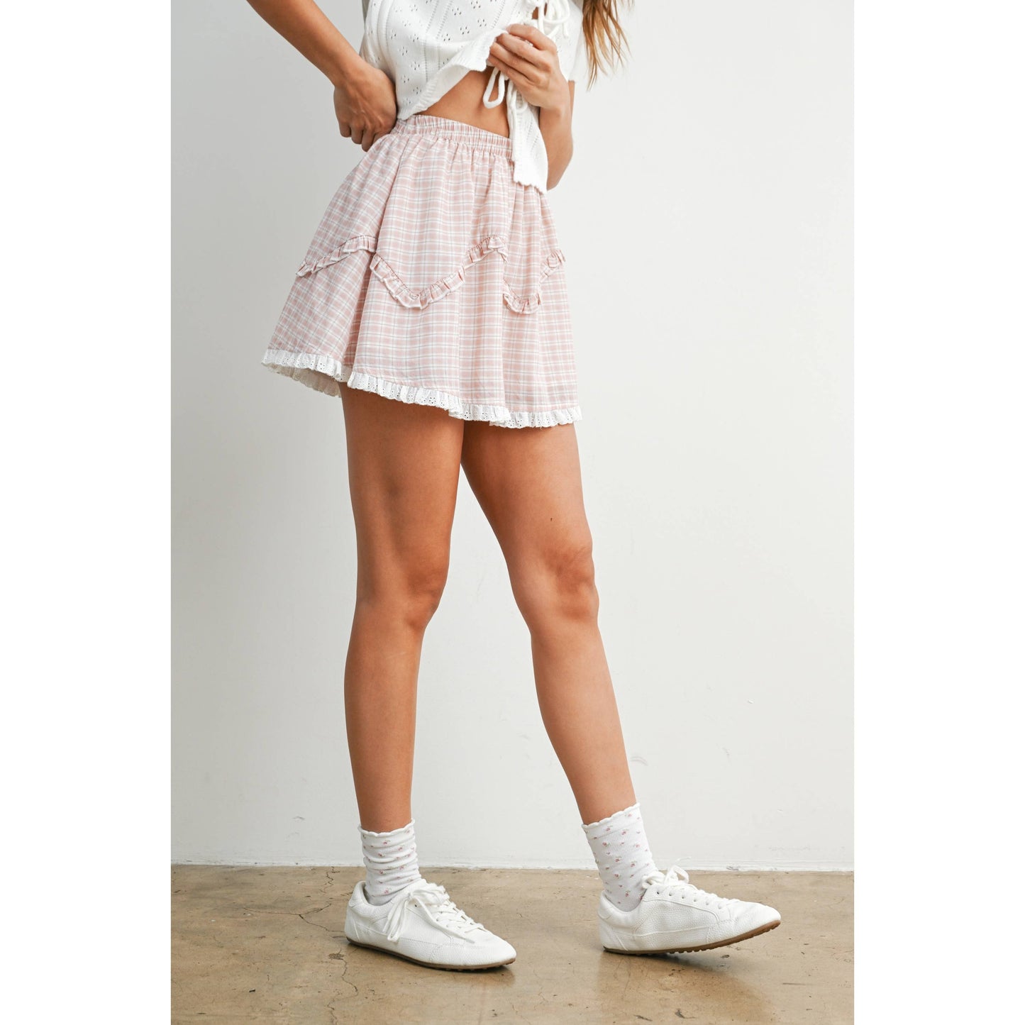 Allie Vintage Check Mini Skirt - Pink