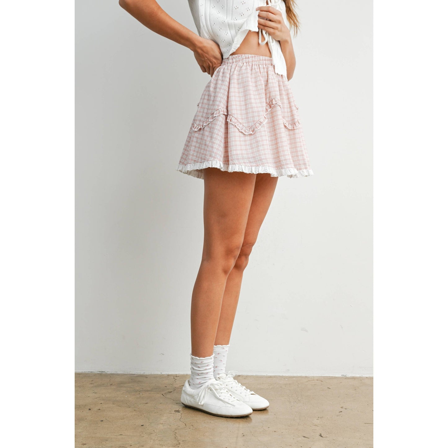Allie Vintage Check Mini Skirt - Pink