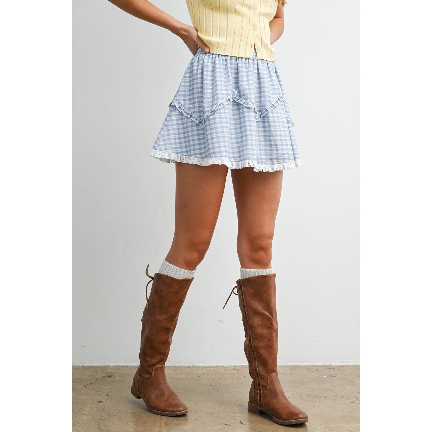 Allie Vintage Check Mini Skirt - Blue