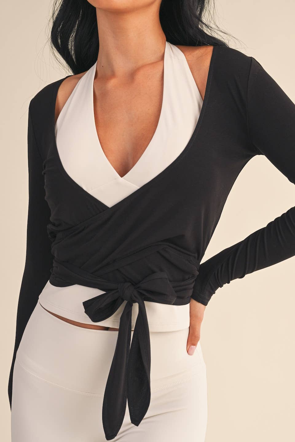 Long Sleeve V Neck Wrap Top