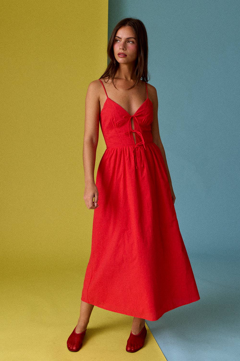 Emma Tie Front Midi Cami Dress