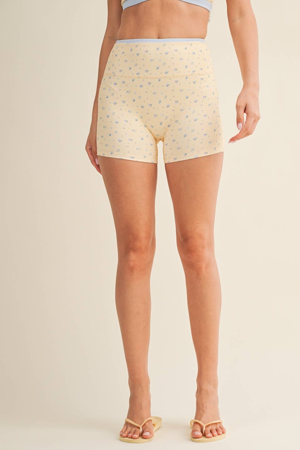Ditsy Print Contrast Binding Biker Shorts
