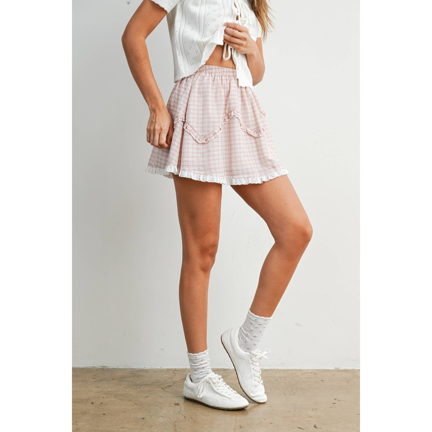 Allie Vintage Check Mini Skirt - Pink