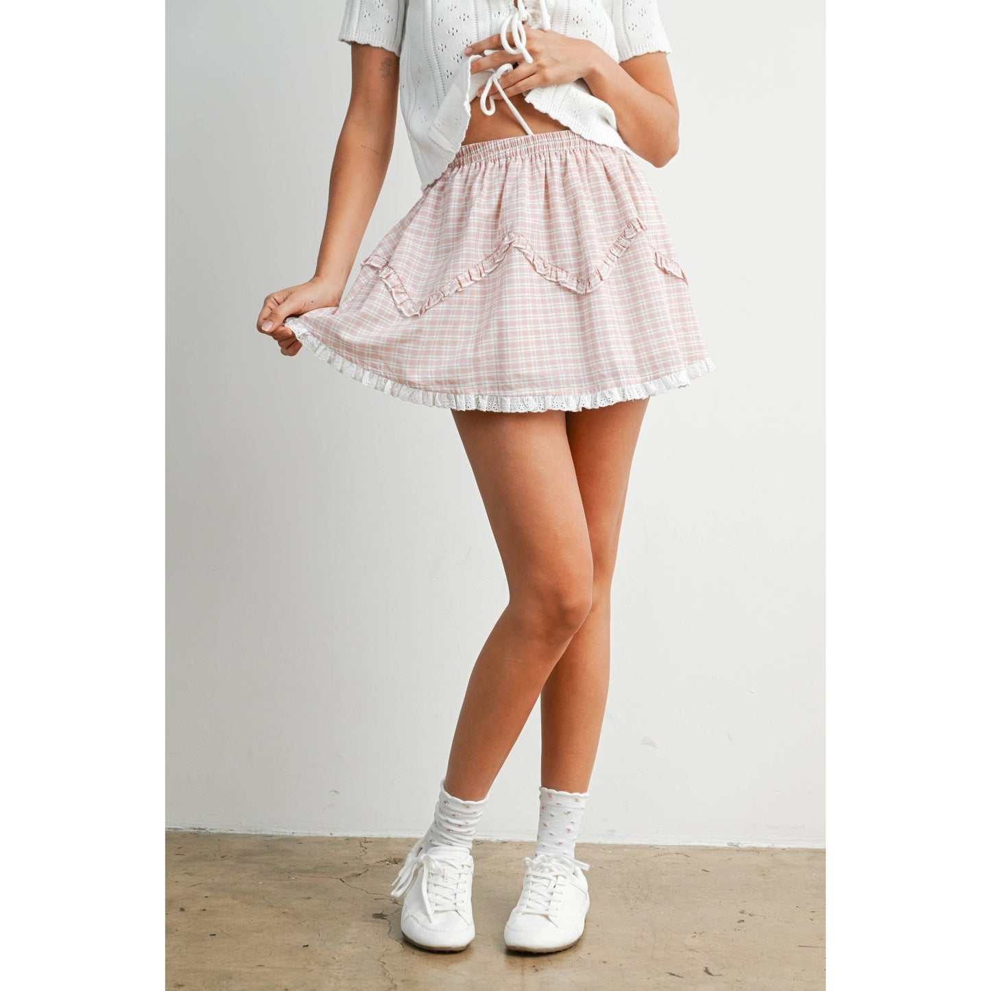 Allie Vintage Check Mini Skirt - Pink