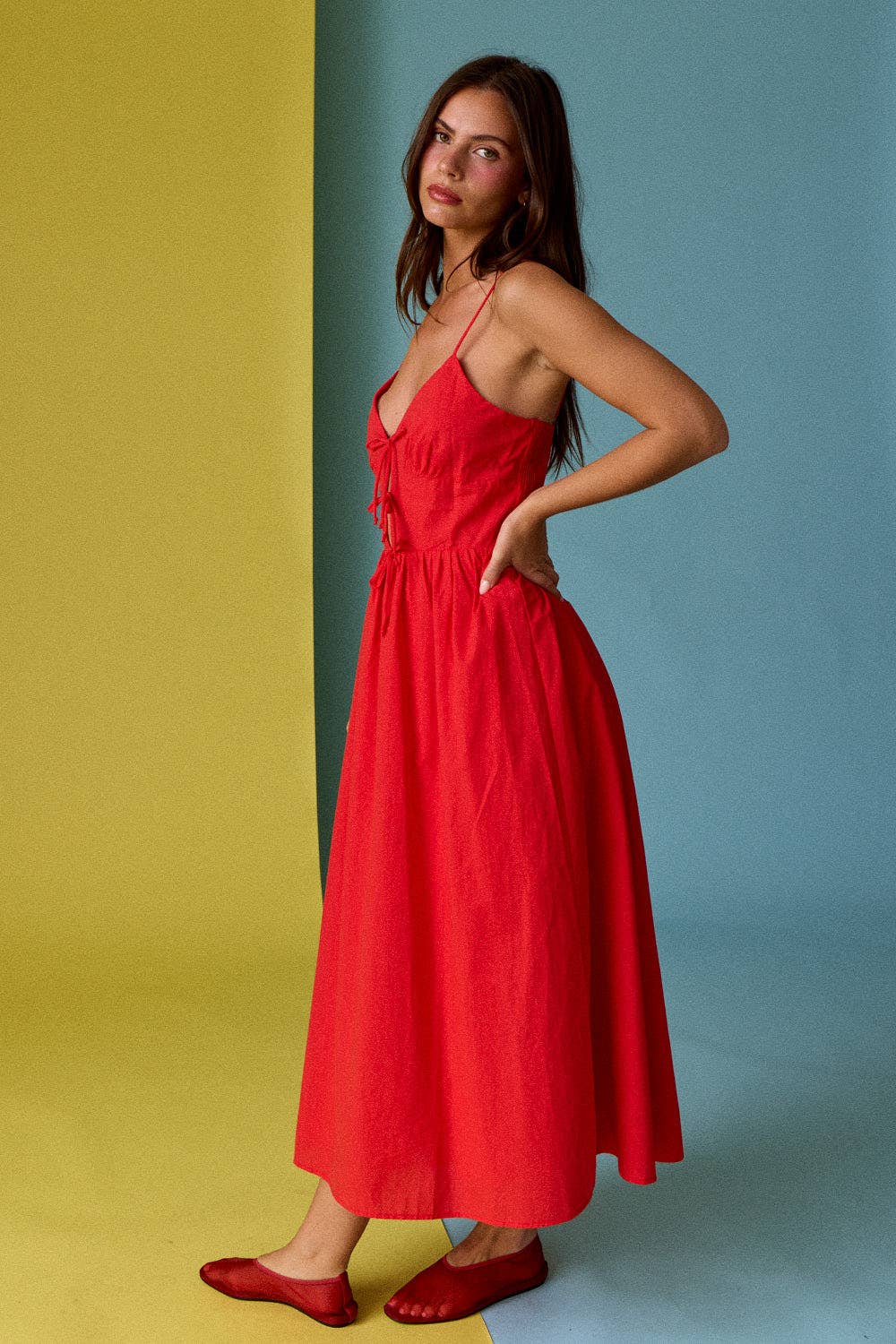 Emma Tie Front Midi Cami Dress