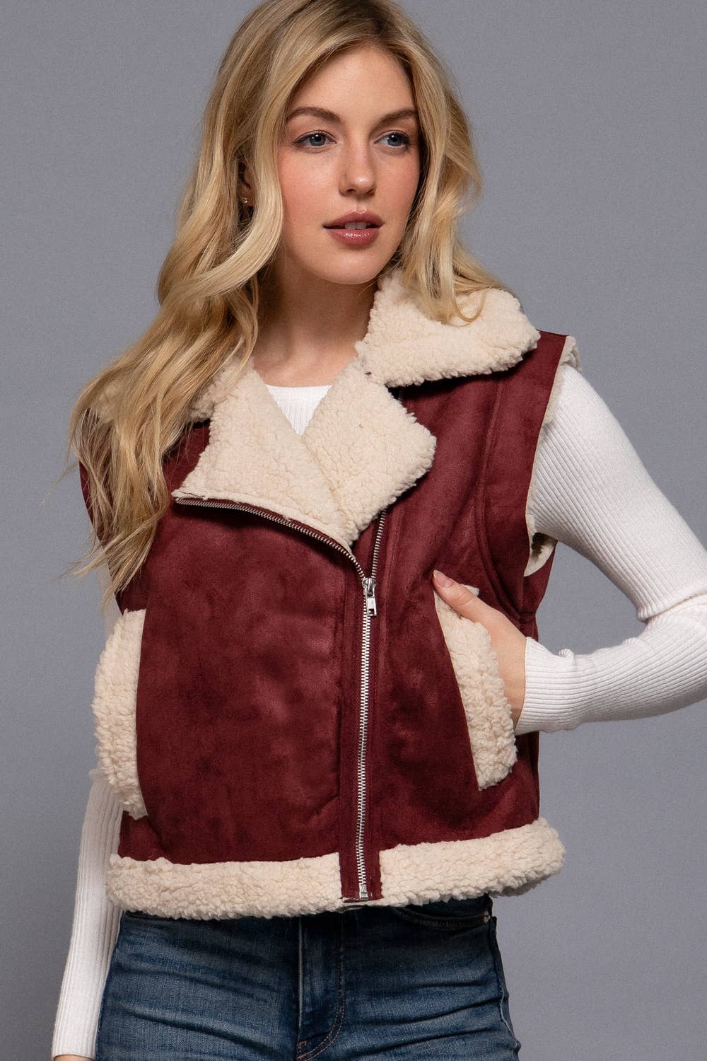 The Delaney Faux Suede Zip Up Vest
