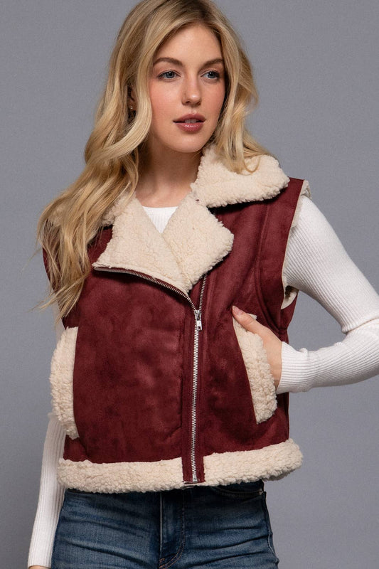 The Delaney Faux Suede Zip Up Vest