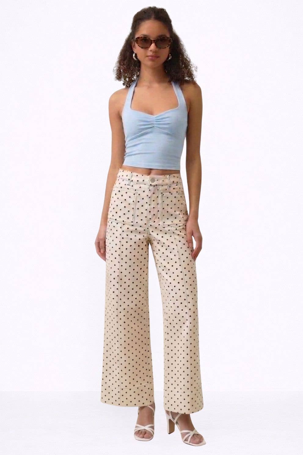 DONNA POLKA DOT WIDE-LEG PANTS