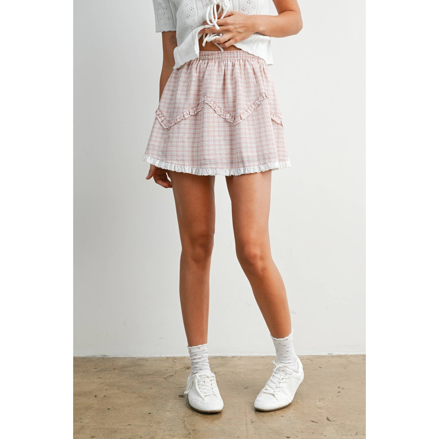 Allie Vintage Check Mini Skirt - Pink